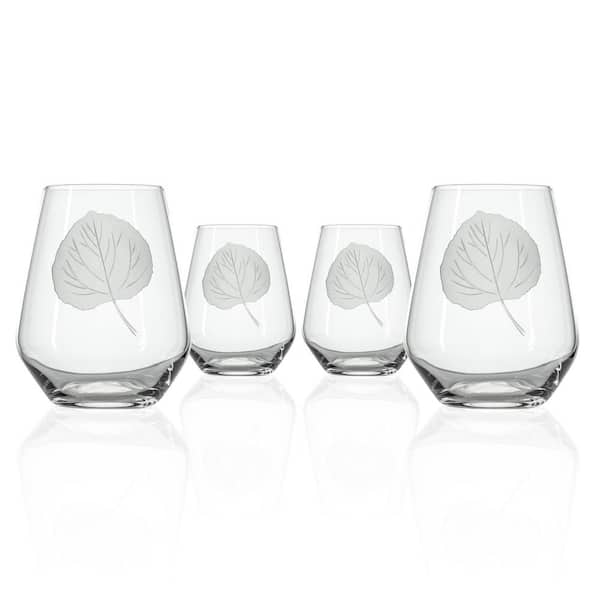 Rolf Glass Aspen Leaf 18 oz. Stemless Wine Tumbler Glasses - Set of 4