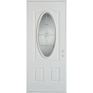 32 in. x 80 in. Victoria Zinc 3/4 Oval Lite 2-Panel Painted White Left-Hand Inswing Steel Prehung Front Door