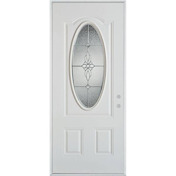 Stanley Doors 32 in. x 80 in. Victoria Zinc 3/4 Oval Lite 2-Panel Painted White Left-Hand Inswing Steel Prehung Front Door