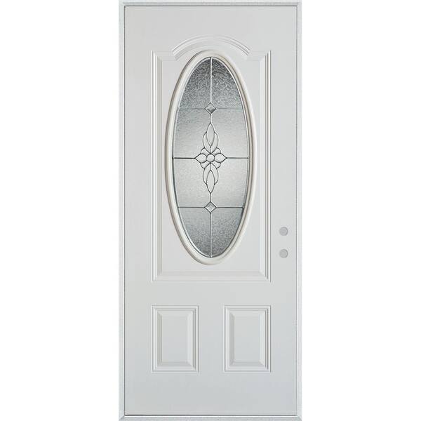Stanley Doors 36 in. x 80 in. Victoria Classic Zinc 3/4 Oval Lite 2-Panel Prefinished White Left-Hand Inswing Steel Prehung Front Door
