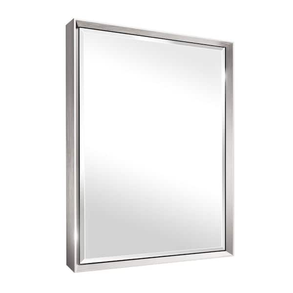 QueenFun 22 in. W x 30 in. H Framed Rectangular Beveled Edge Bathroom Vanity Mirror in Brushed Silver