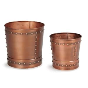 Unique Medium Riveted Copper Planter Set of 2 for Outdoor or Indoor Use, Garden, Deck, and Patio