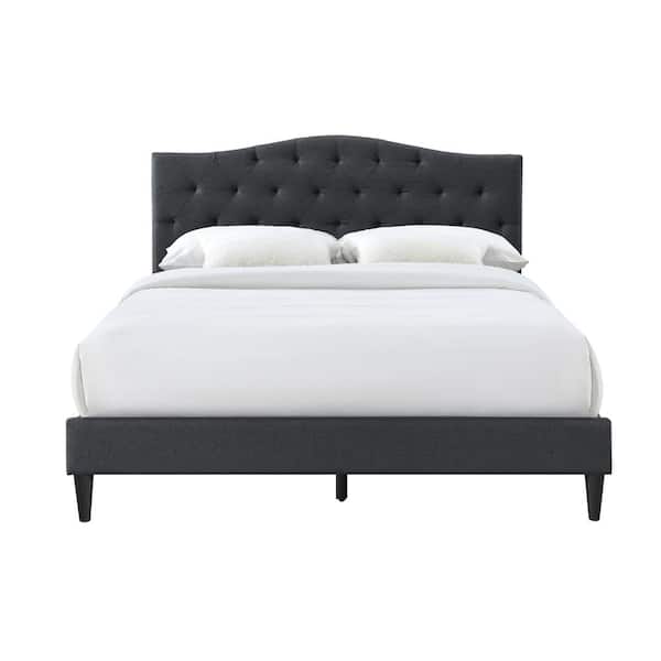 Nue Twin Upholstered Bed Curved Tufted Headboard Charcoal Gray Burlap