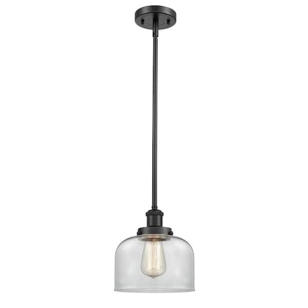 Innovations Bell 1-Light Matte Black Shaded Pendant Light with Clear Glass Shade