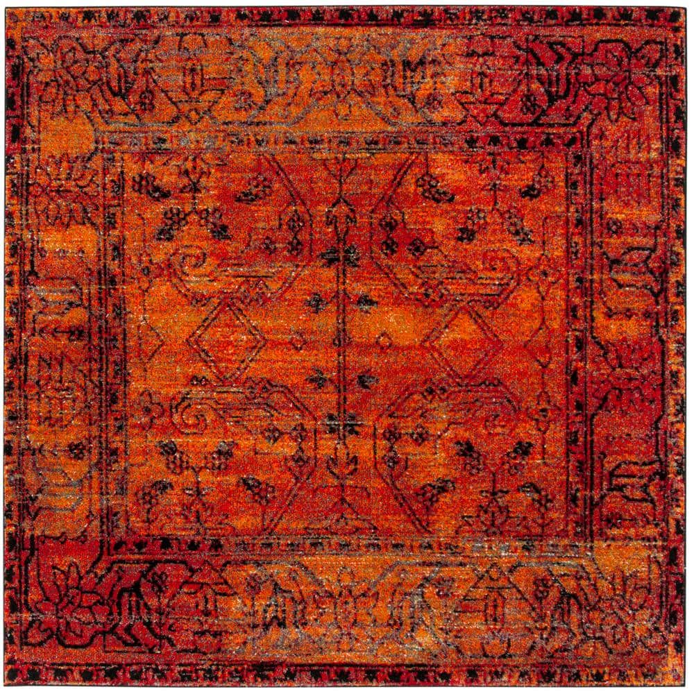 Vintage Red Floral Square Synthetic Area Rug, 3'x3'