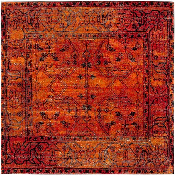 SAFAVIEH Vintage Hamadan Orange 9 ft. x 9 ft. Distressed Medallion Square Area Rug