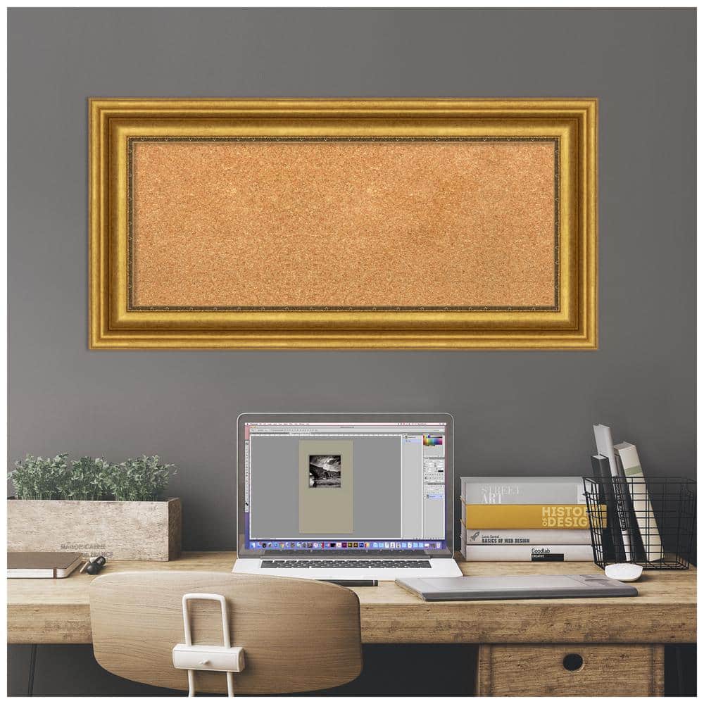 Parlor Gold Framed Natural Cork Bulletin Board 36x18