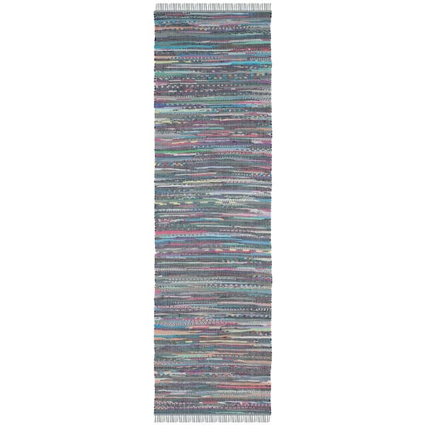 SAFAVIEH Rag Rug Aqua/Multi 2 ft. x 6 ft. Striped Runner Rug