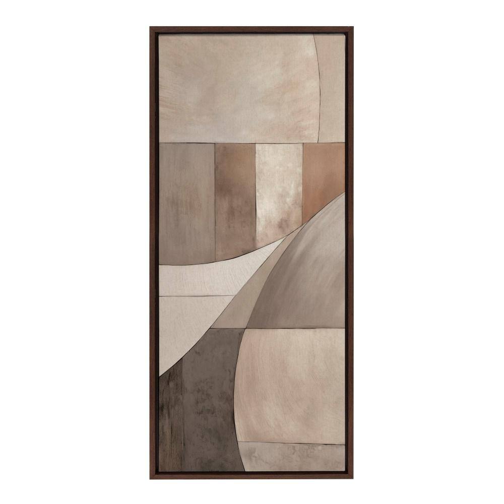 Sylvie Curved Grid Abstract Brown Linen Framed Canvas Art