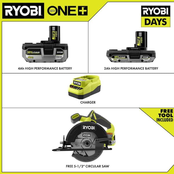 ONE+ 18V Lithium-Ion Cordless Circular Saw Kit with (1) 4 Ah Battery, (1) 2 Ah Battery and (1) 2A Charger