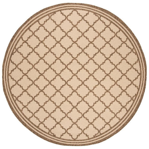SAFAVIEH Beach House Cream/Beige 7 ft. x 7 ft. Round Trellis Indoor/Outdoor Patio  Area Rug