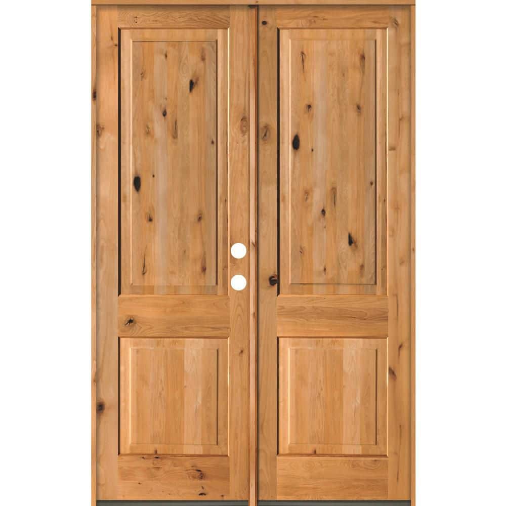 60 in. x 96 in. Rustic Knotty Alder 2-Panel Square Top Clear Stain Left-Hand Inswing Wood Double Prehung Front Door price history on PriceWatchPro