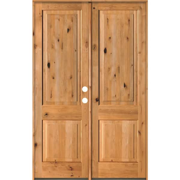 Krosswood Doors 60 in. x 96 in. Rustic Knotty Alder 2-Panel Square Top Clear Stain Left-Hand Inswing Wood Double Prehung Front Door