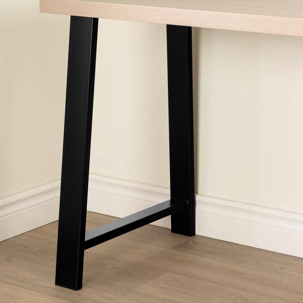 Soft Elm and Matte Black L-Shaped Computer Desk with Power Outlet