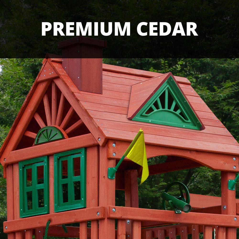 Nantucket Cedar Wood Swing Set with Green Slide and Fort