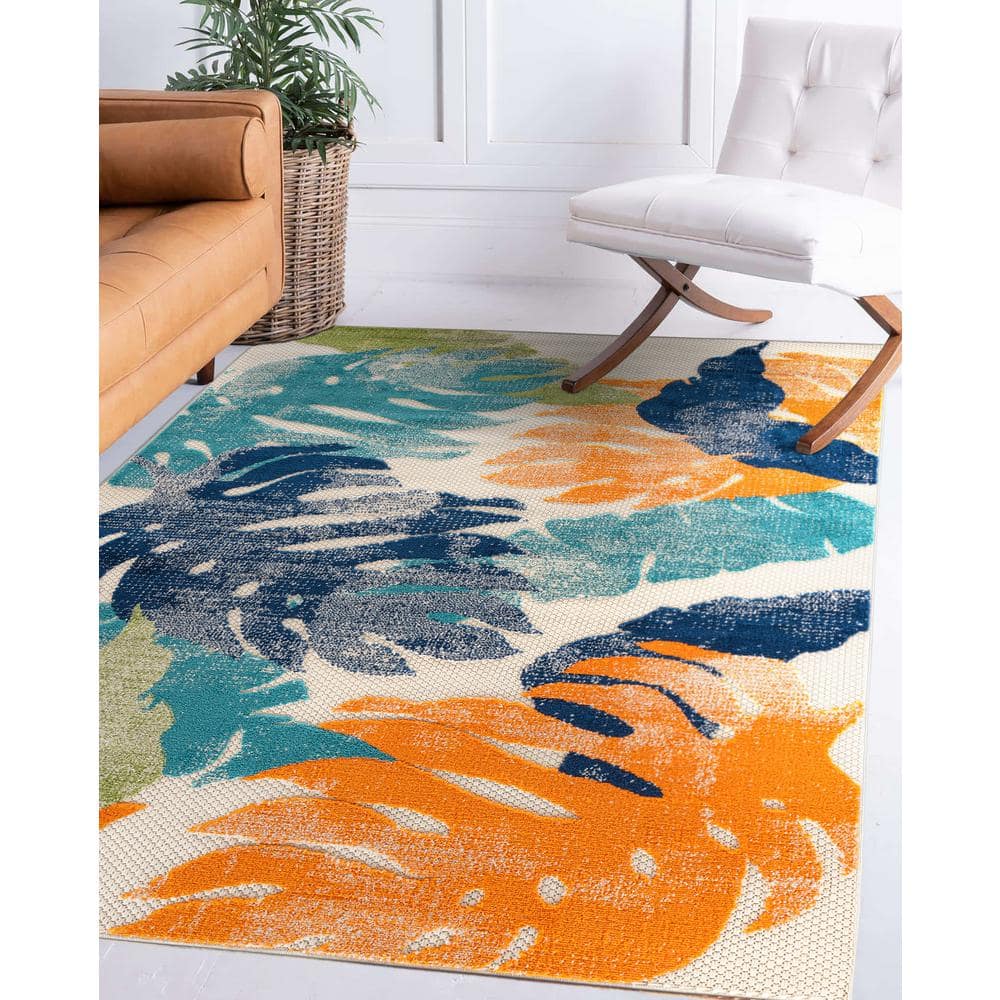 Arles Palm Floral Leaves Multi-Color Synthetic 5' x 7' Area Rug