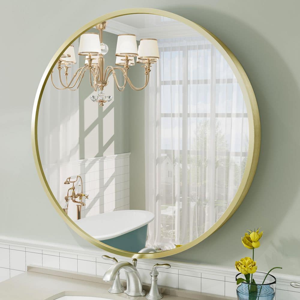 32 in. W x 32 in. H Round Aluminum Alloy Framed French Cleat Mounted Wall Decor Bathroom Vanity Mirror in Matte Gold price history on PriceWatchPro