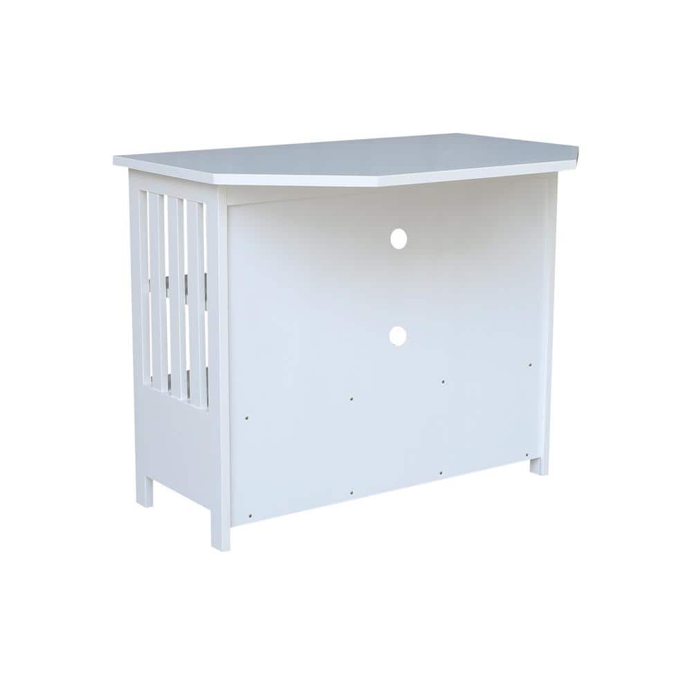White Solid Wood Corner TV Stand with Shelves and Drawer