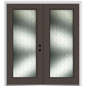 72 in. x 80 in. Left-Hand Inswing Rain Glass Brown Fiberglass Prehung Front Door on 4-9/16 in. Frame