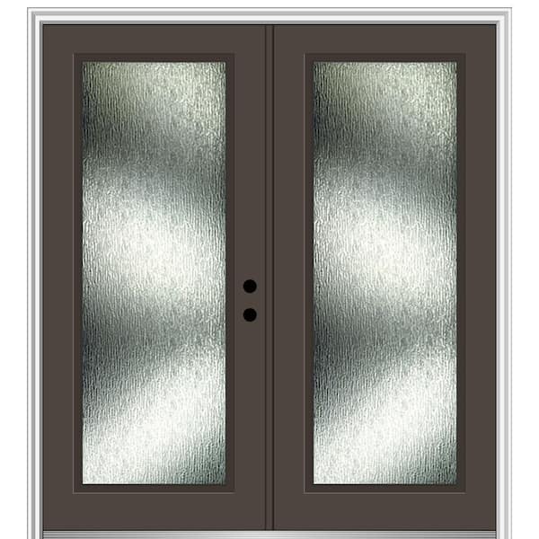 MMI Door 72 in. x 80 in. Left-Hand Inswing Rain Glass Brown Fiberglass Prehung Front Door on 4-9/16 in. Frame