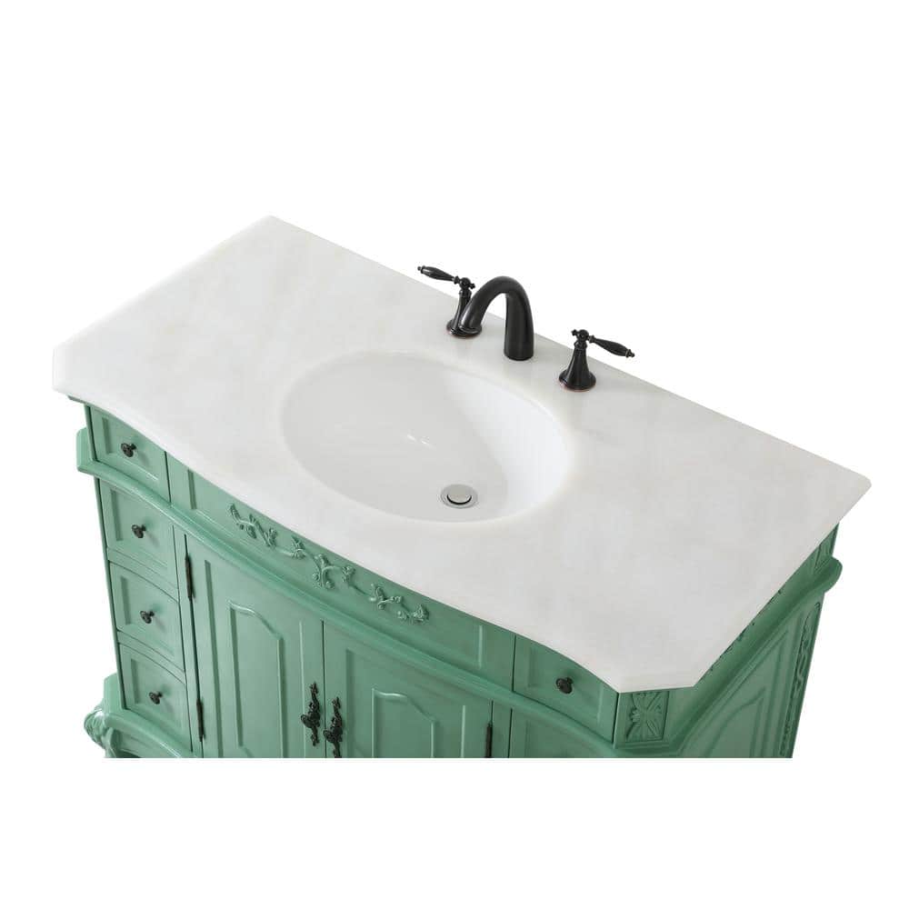 Vintage Mint Solid Wood Single Bathroom Vanity with Marble Top