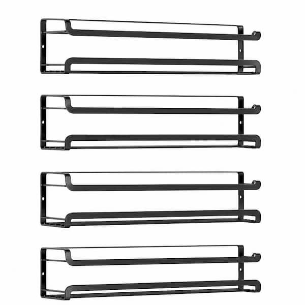 Wall Mounted Spice Rack, 4-Pack Space-Saving Metal Organizer for Spice Jars and Seasonings, Kitchen Cabinet