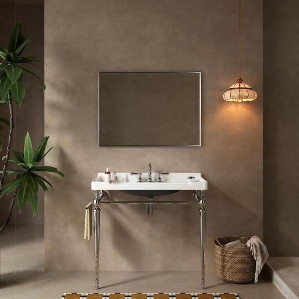 36 in. W x 19 in. D x 34 in. H Single Sink Freestanding Bath Vanity in Chrome with Ceramic White Top
