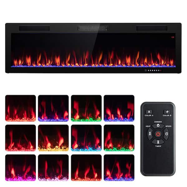 60 in. Freestanding Versatile Installation Electric Fireplace in Black with Multicolor Flame