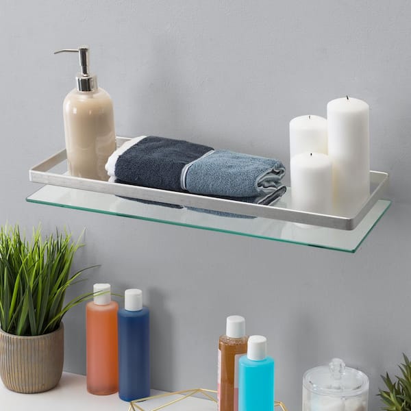 19.75 Floating Glass Bathroom Wall Shelf Chrome - Danya B.