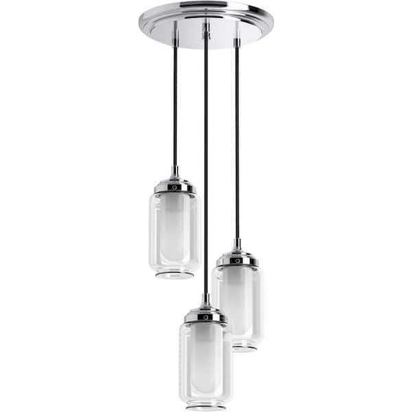 Artifacts 3 Light Pendant Lighting Fixture for Kitchen Island, Polished Nickel, 10' Adjustable Cord Length
