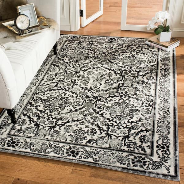 Evoke Ivory/Gray 9 ft. x 12 ft. Floral Border Antique Area Rug