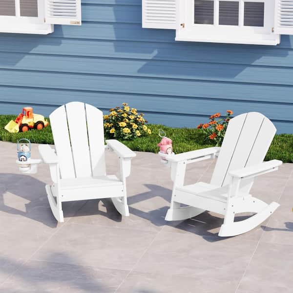 POLYWOOD Grant Park 3-Piece Sand Plastic Outdoor Rocking Chair Set