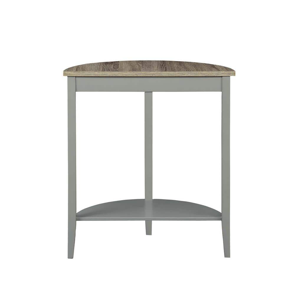 Contemporary Demilune Wooden Console Table with Open Shelf in Gray Oak