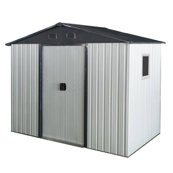 8ft.W x 4ft.D Outdoor Metal Storage Shed with Window and Foundation for Backyard, Lawn (White and Black) ((32 sq. ft.))