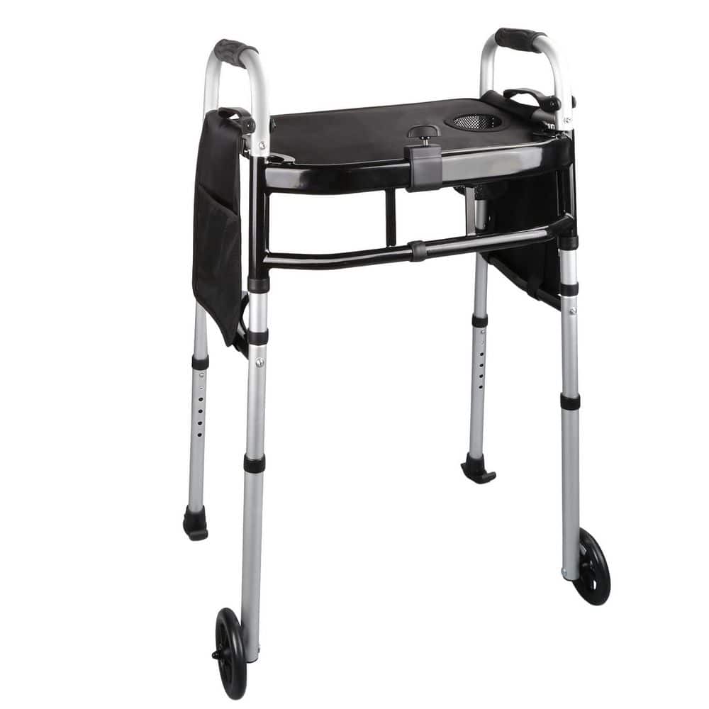 Aluminum Lightweight Folding Walkers with Tray, 5 in. Wheels and Adjustable Height for Elderly and Disabled, Black price history on PriceWatchPro