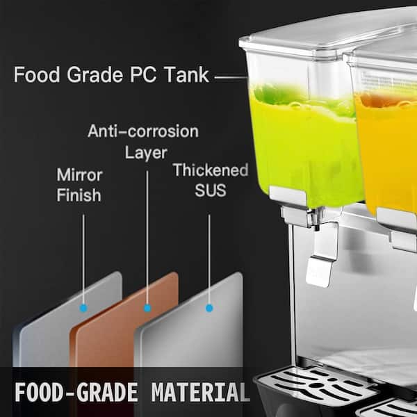 VEVOR Commercial Beverage Dispenser 6.4 Gal. 24 L 2 Tanks Ice Tea