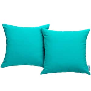 Convene Patio Square Outdoor Throw Pillow Set in Turquoise (2-Piece)