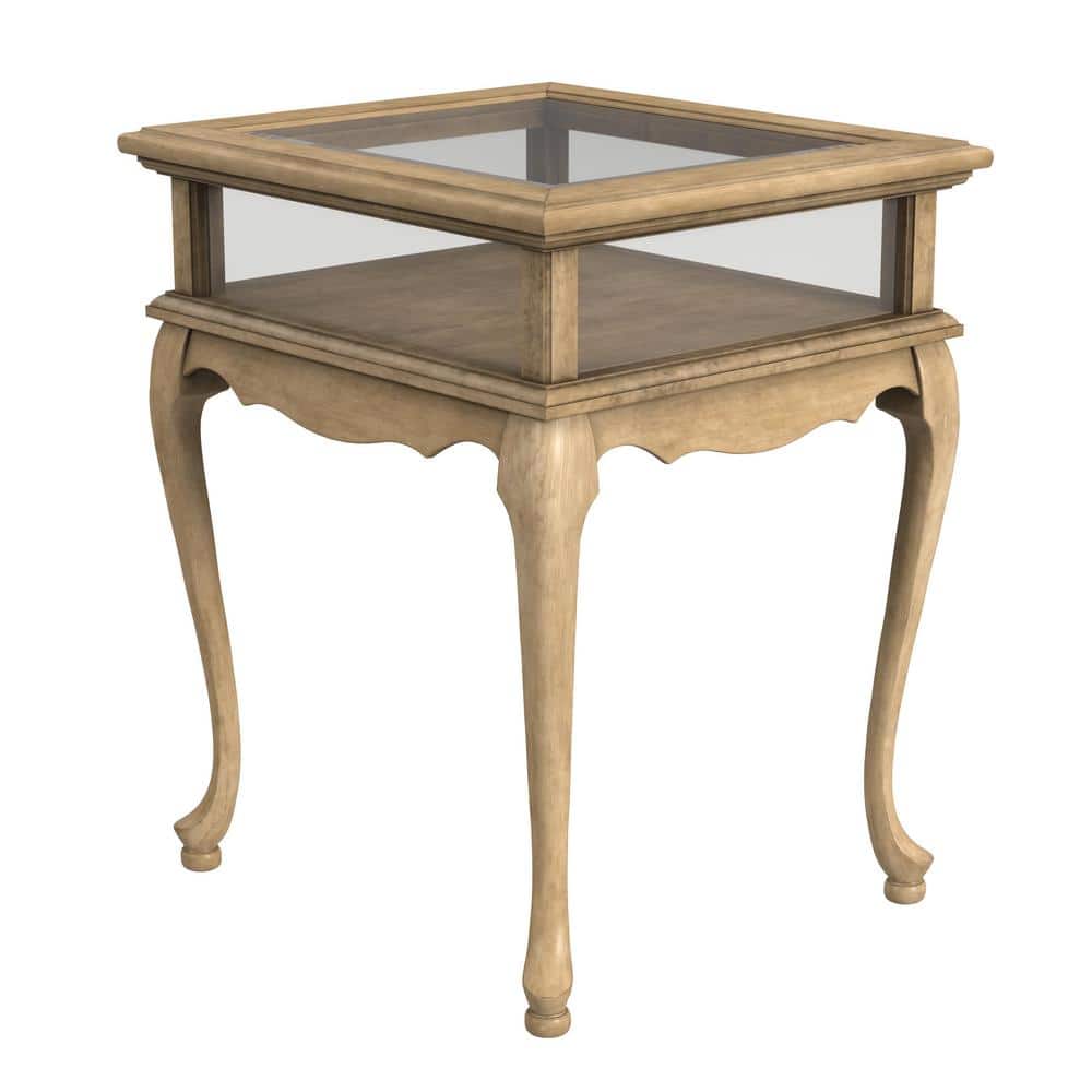 Antique Beige 24.5" Wood and Glass Curio Table with Storage