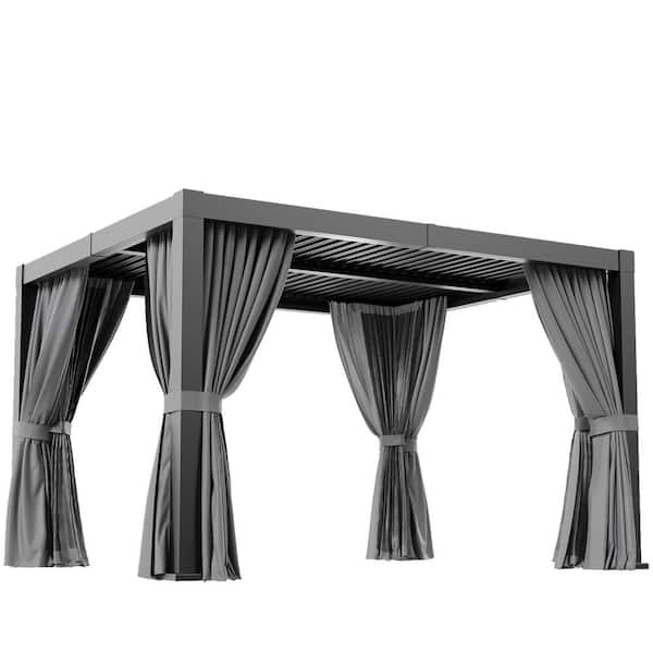 12 ft. x 14 ft. Hardtop Louvered Gazebo, Aluminum Frame Pergolas with Adjustable Roof for Garden