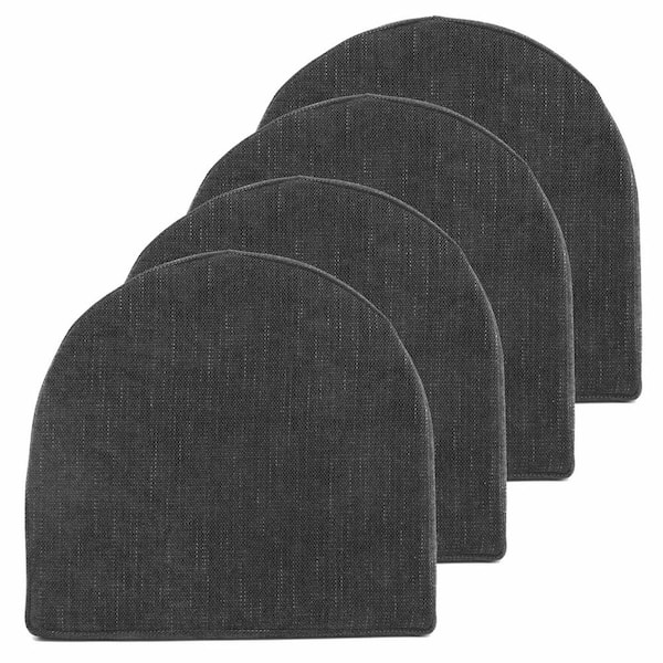 Sweet Home Collection High-Density Memory Foam 17 in. x 16 in. U-Shaped Non-Slip Indoor/Outdoor Chair Seat Cushion with Ties Black (4-Pack)