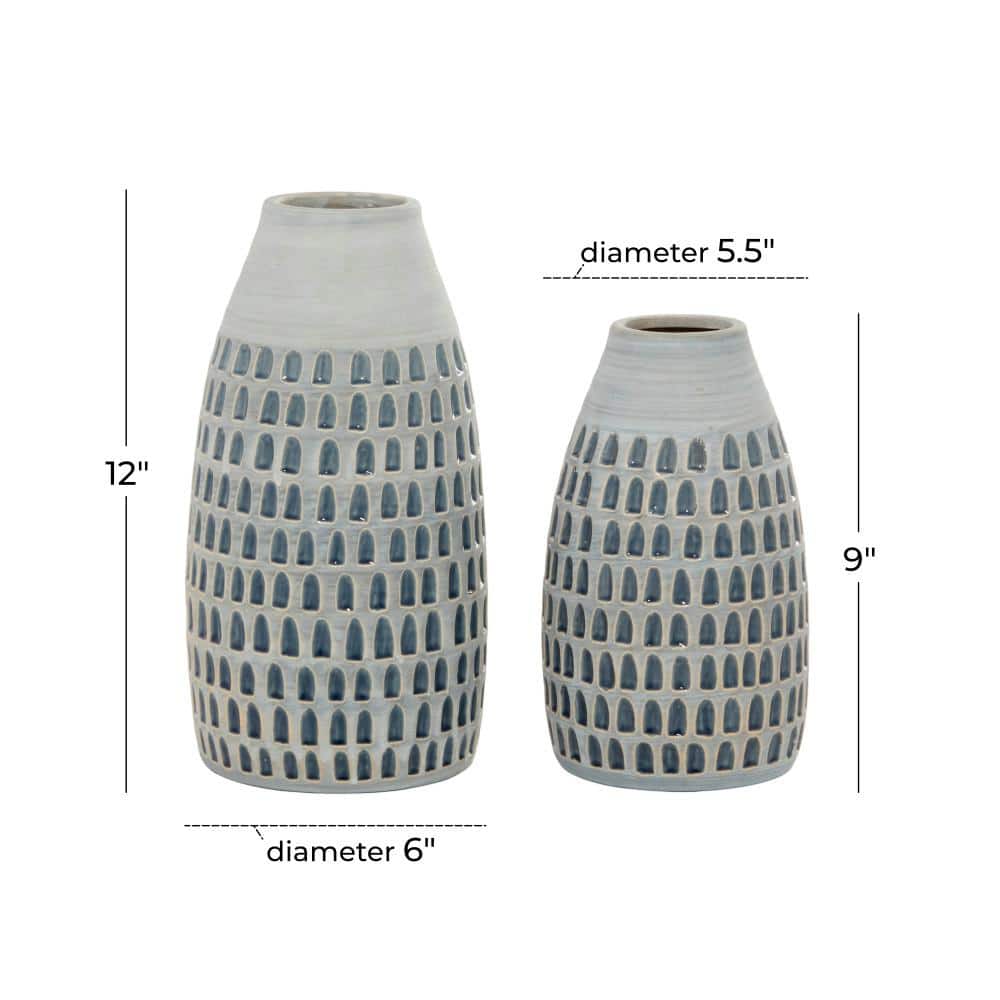 Gray Ceramic Patterned Urn-Shaped Table Vase Set