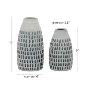 12 in., 9 in. Gray Handmade Ceramic Decorative Vase (Set of 2)