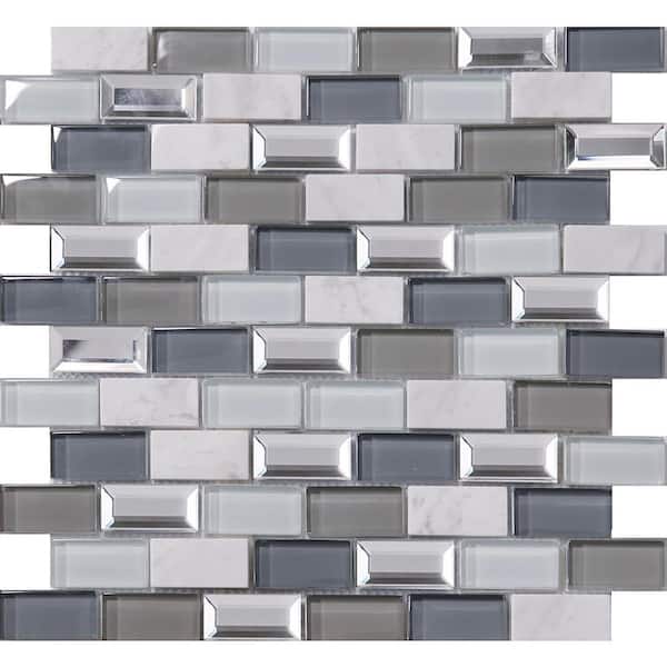 Gatsby Gray 11 61 In X 69 Brick Joint Polished Marble Glass Mirror Mosaic Wall Tile 0 97 Sq Ft Ea Usgatsbym8 The Home Depot - Mirror Tiles For Walls Home Depot