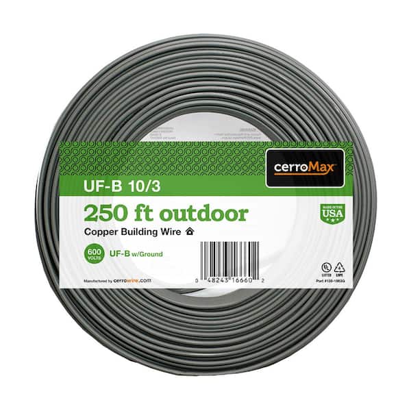Gray Solid Cerromax Uf B Cable, 10 3 Wire With Ground
