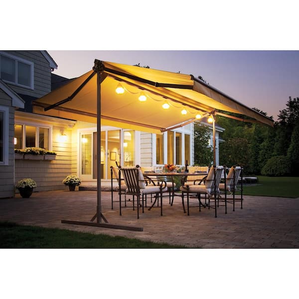 Bali Essentials 16 Ft Oasis Freestanding Manual Retractable Awning 120 In Projection In Pecan 416540 The Home Depot