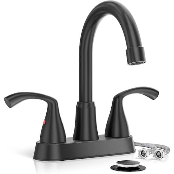 Phiestina Matte Black 4 Inch 2 or 3 Hole Brushed Nickel Bathroom Sink Faucet RV Swivel 2 Handle Centerset Bath Vanity Faucet