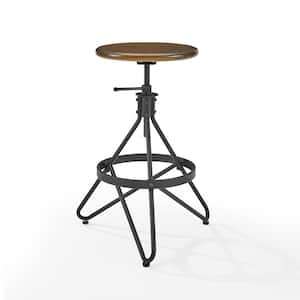 Kalen 29 in. Brown Backless Steel Frame Adjustable Bar Stool with Wood Seat
