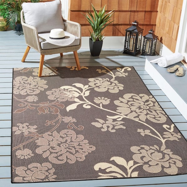 Courtyard Black Natural/Brown 4 ft. x 6 ft. Floral Indoor/Outdoor Patio  Area Rug
