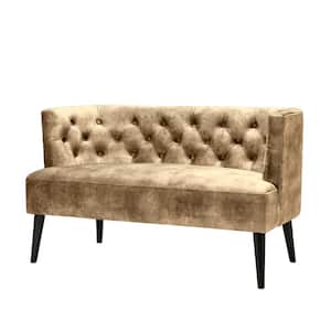 27 in. Tan Tufted Back Polyester 2-Seat Loveseat with Wooden Legs