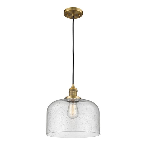 Bell 1-Light Brushed Brass Bowl Pendant Light with Seedy Glass Shade